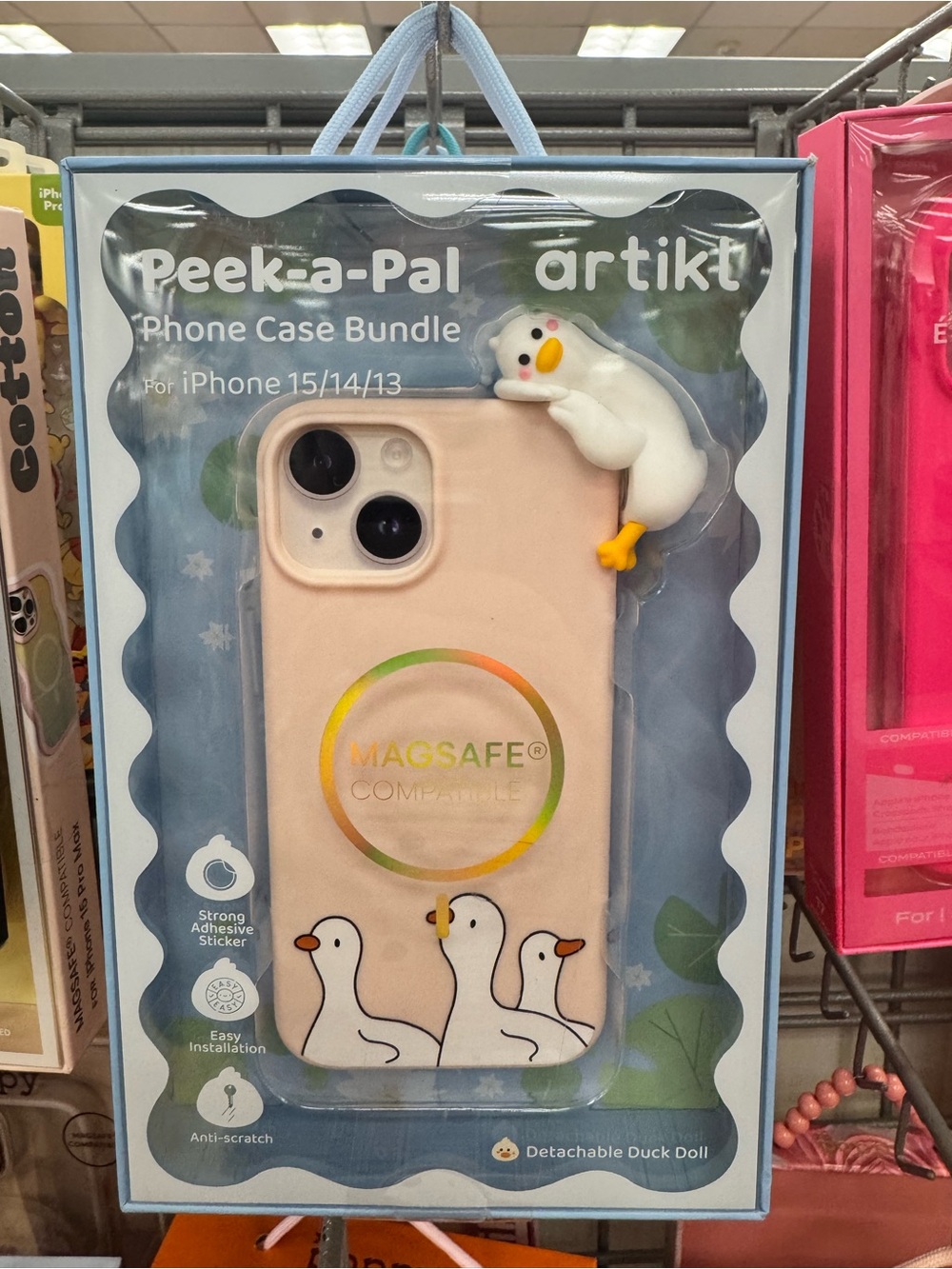 Peek-a-Pal Pink Duck iPhone Case - MagSafe Compatible iPhone 15/14/13